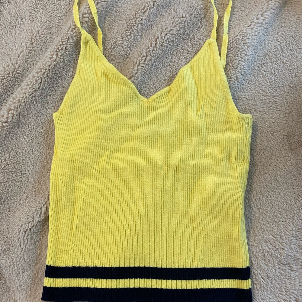 Neon Yellow Tank with Navy Blue Stripes
